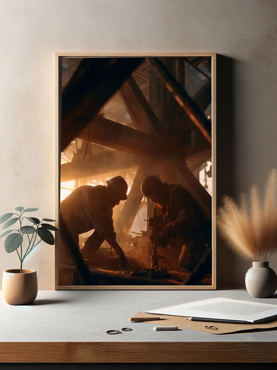 Industrial Workers at Sunset Poster. — room view 2