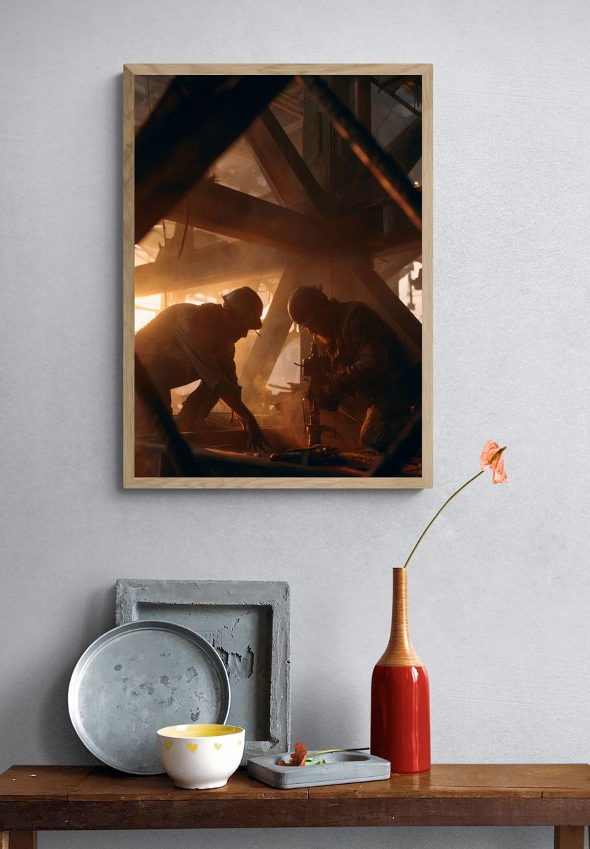 Industrial Workers at Sunset Poster. — room view 3