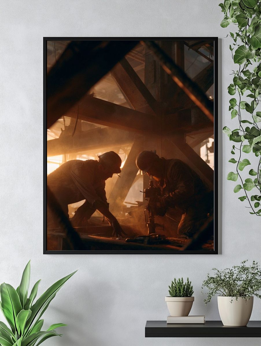 Industrial Workers at Sunset Poster. — room view 4