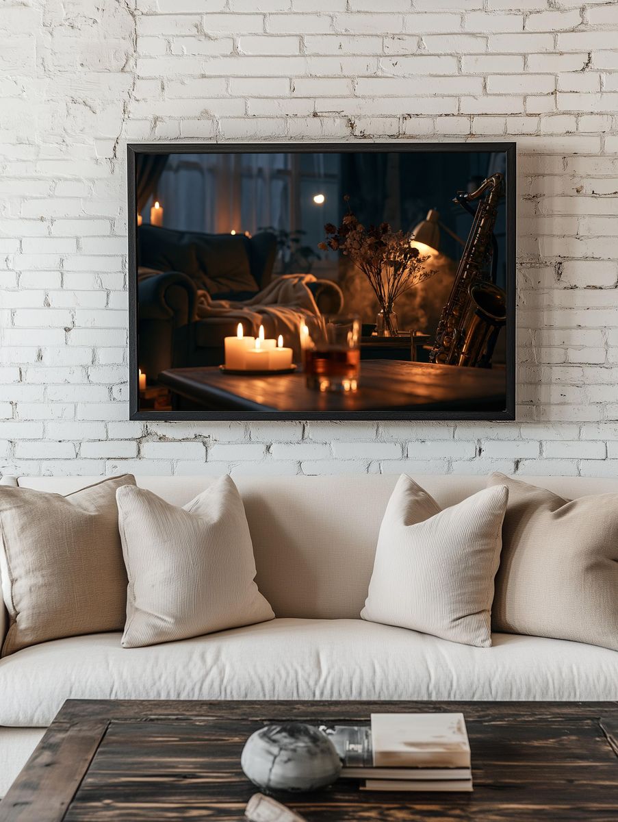 Candlelit Saxophone Lounge Photography Poster. room preview