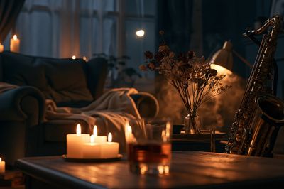 Candlelit Saxophone Lounge Photography Poster. poster