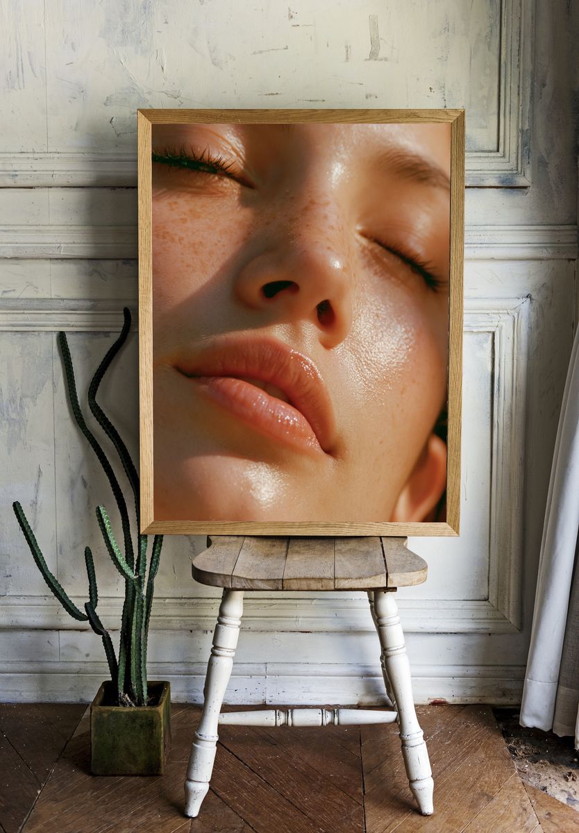 Sunlit Face Close-Up Photography Poster. room preview