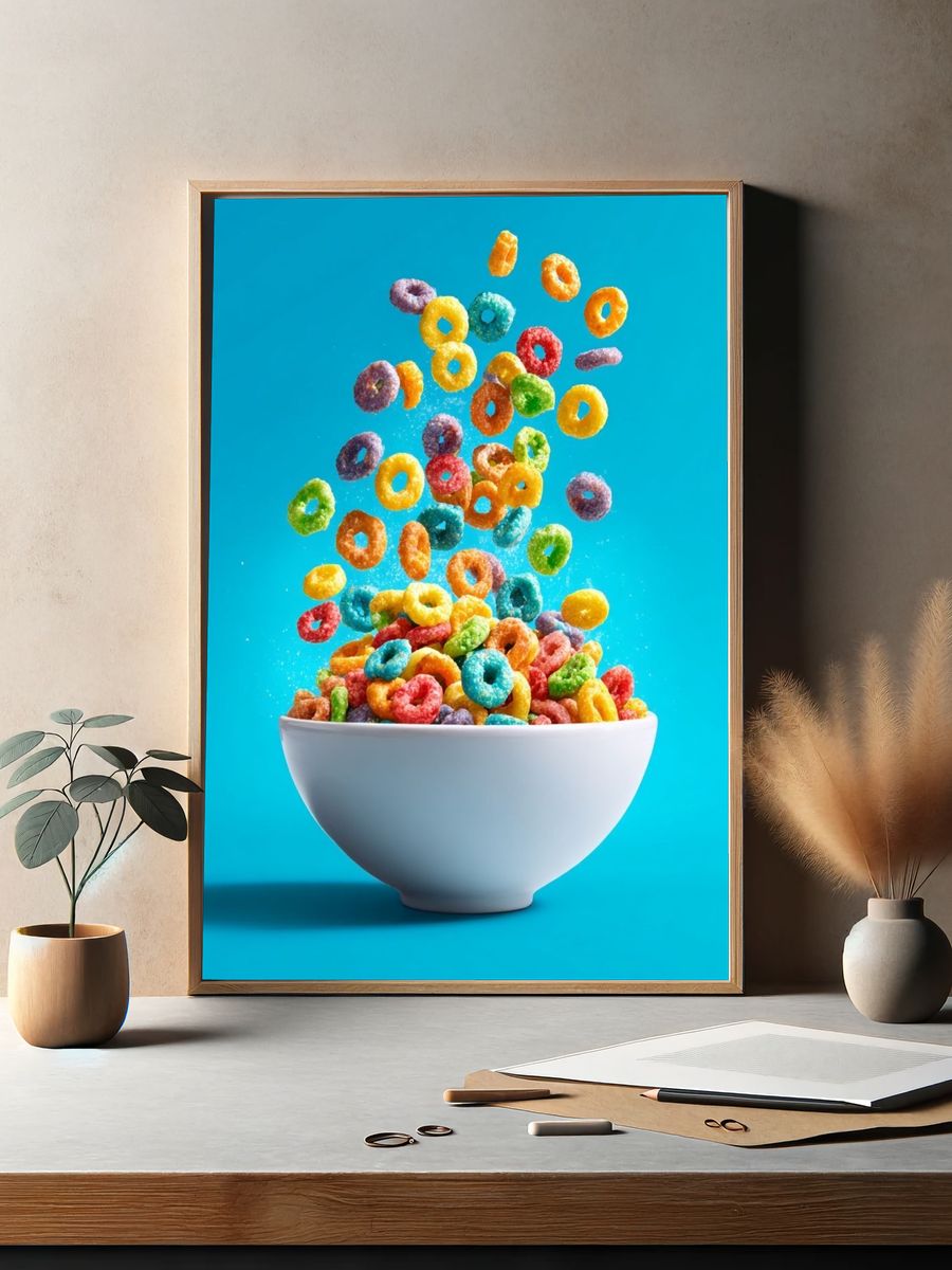 Colorful Cereal Bowl Photography Poster. — room view 2