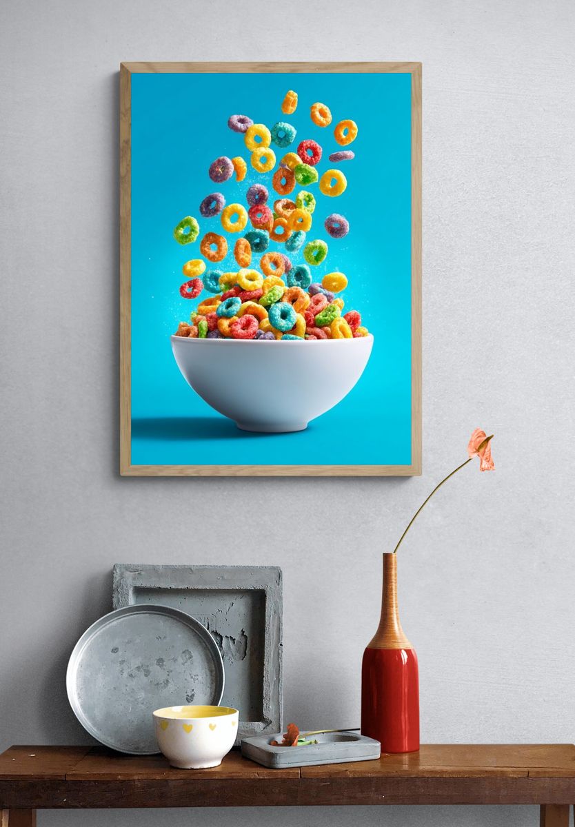 Colorful Cereal Bowl Photography Poster. — room view 3