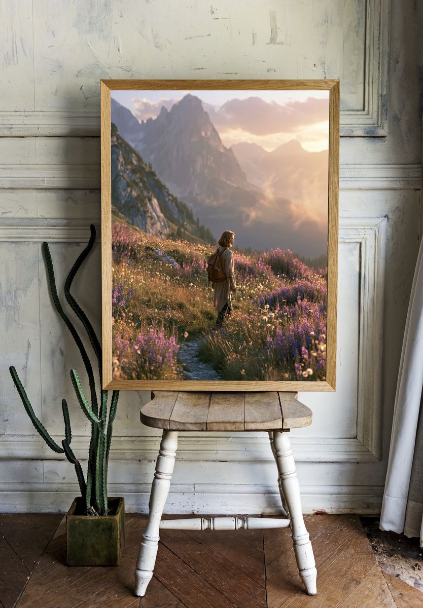 Alpine Meadow Hiker Photography Poster. room preview