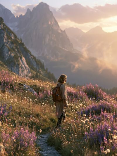 Alpine Meadow Hiker Photography Poster.