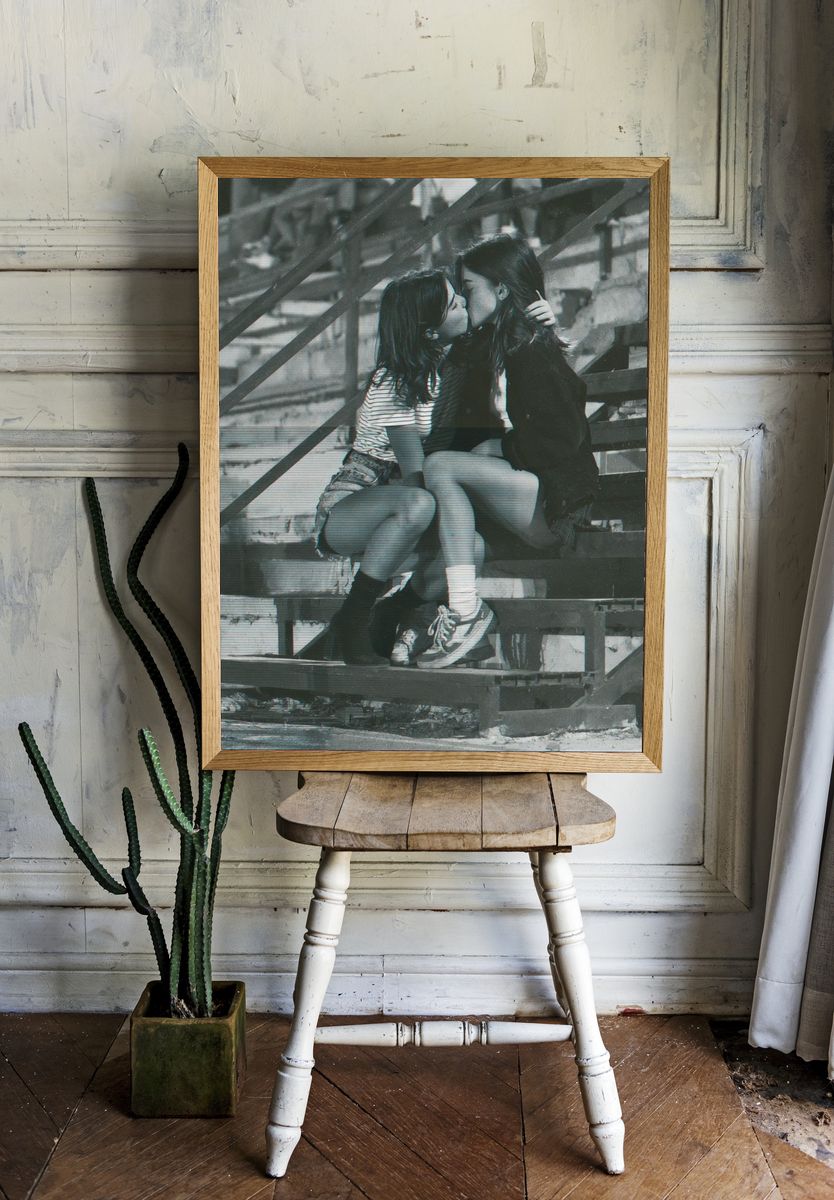 Urban Kiss Black-White Poster. room preview