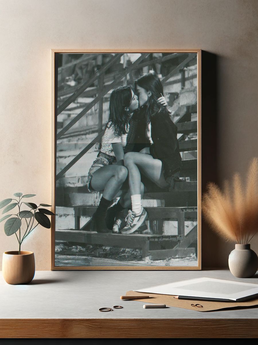 Urban Kiss Black-White Poster. — room view 2