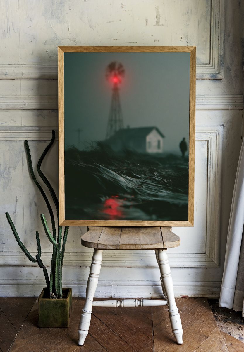 Foggy Lighthouse Nightscape Poster. room preview