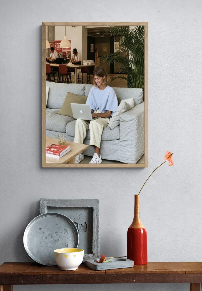 Cozy Laptop Café Photography Poster. — room view 3