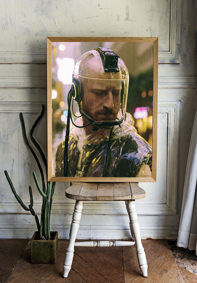 Futuristic Helmet Portrait Print. room preview