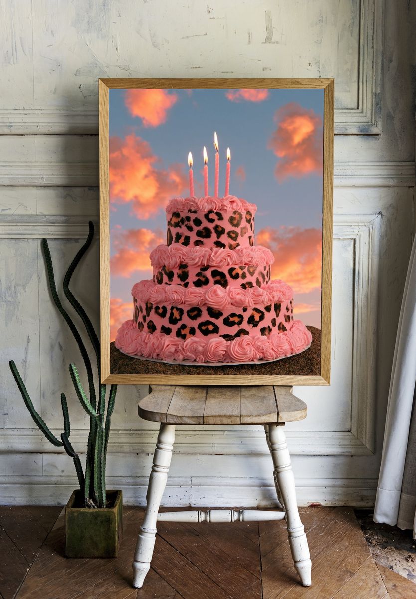 Pink Leopard Cake Photography Poster. — room view 1