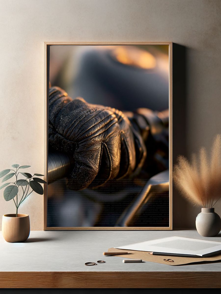 Gloved Hands on Barbell Photography Poster. — room view 2