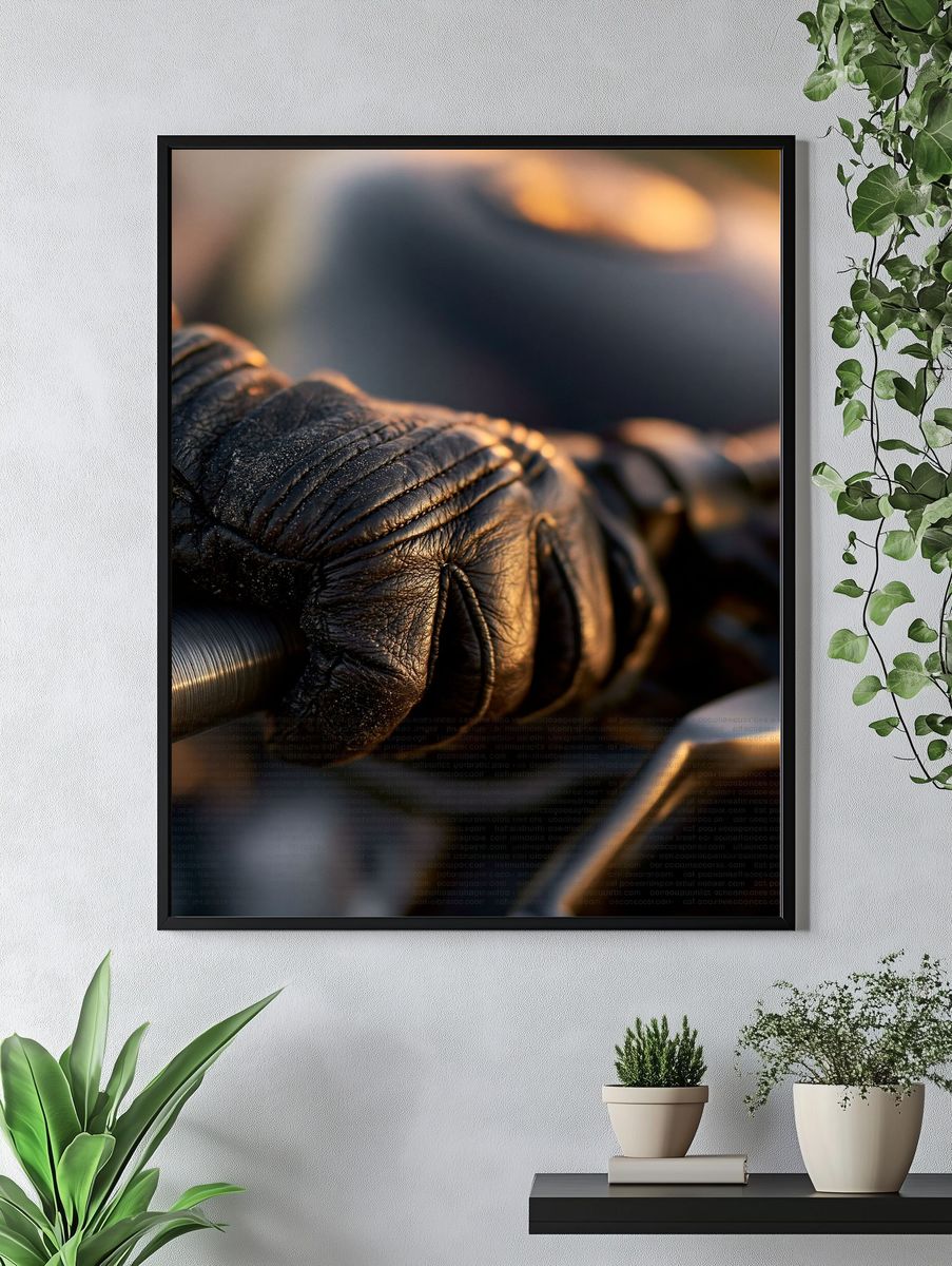 Gloved Hands on Barbell Photography Poster. — room view 4