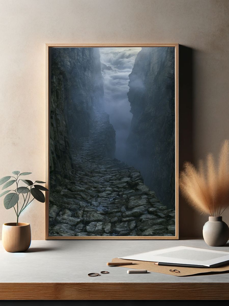 Misty Canyon Path Photography Poster. — room view 2