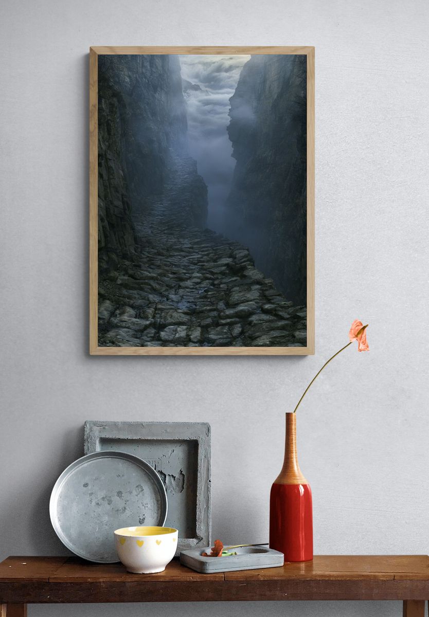 Misty Canyon Path Photography Poster. — room view 3
