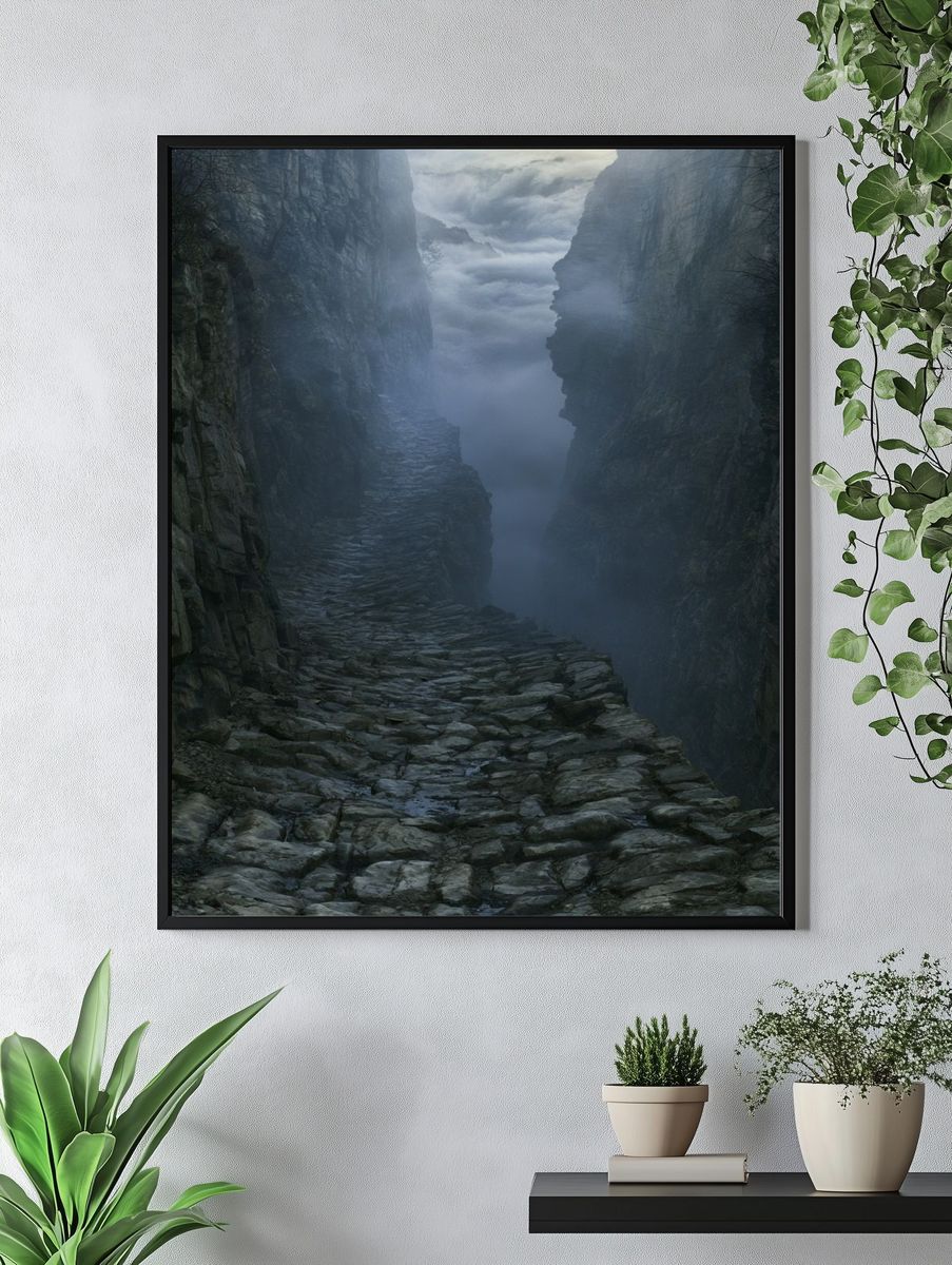Misty Canyon Path Photography Poster. — room view 4