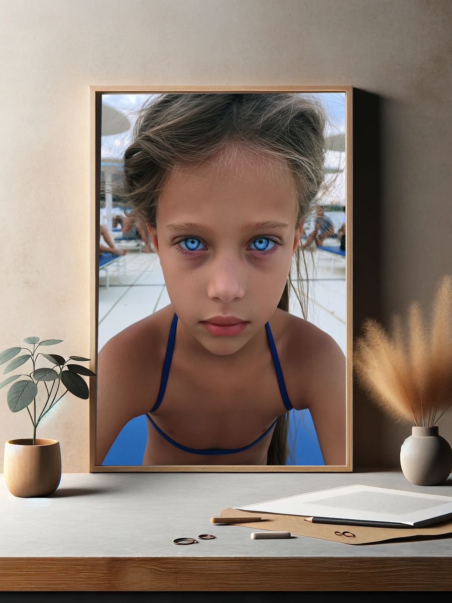 Blue-Eyed Girl Portrait Poster. — room view 2