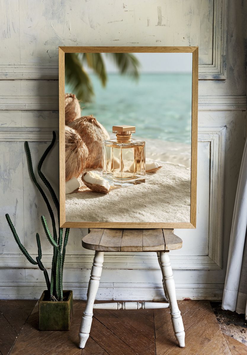 Tropical Coconut Perfume Photography Poster. — room view 1