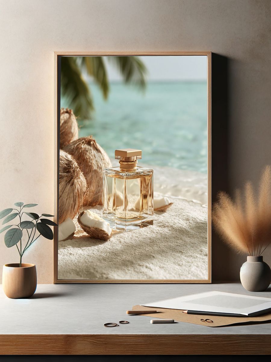 Tropical Coconut Perfume Photography Poster. — room view 2