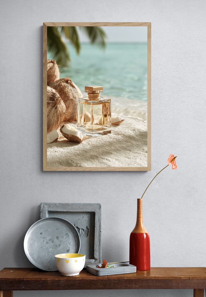 Tropical Coconut Perfume Photography Poster. — room view 3