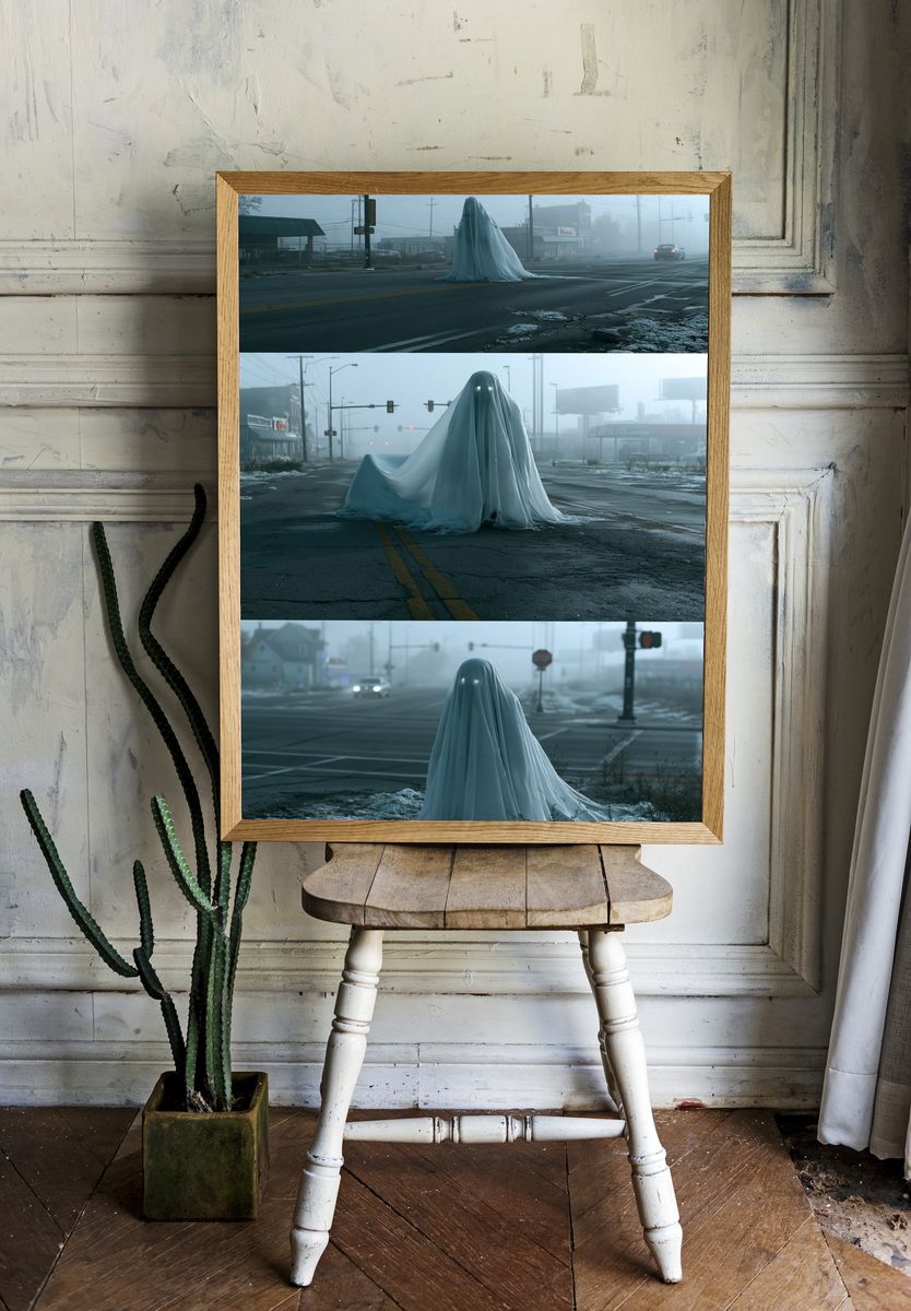 Ghostly Street Scene Photography Poster. room preview