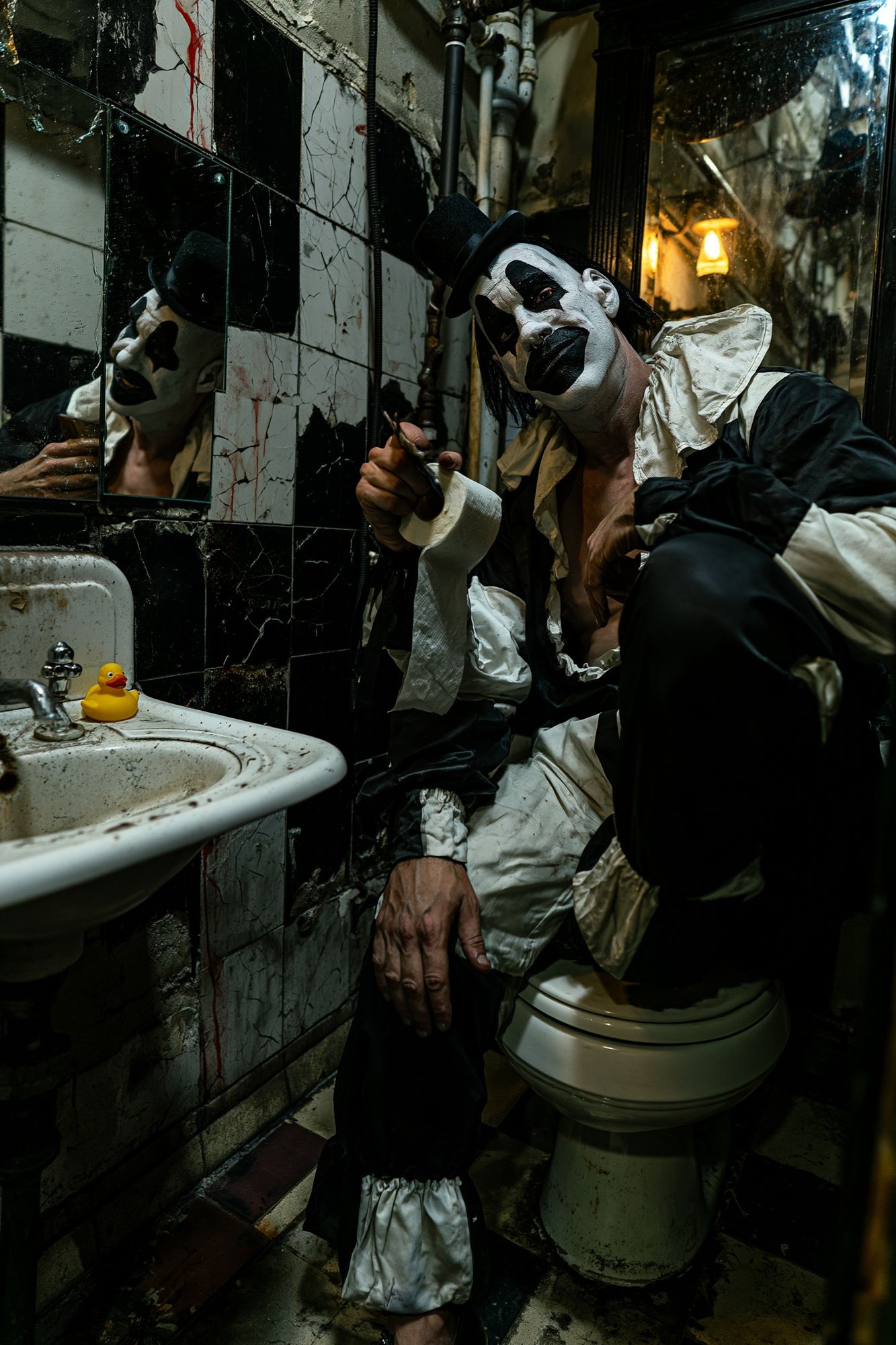 Creepy Clown Bathroom Photography Poster. poster — photography art