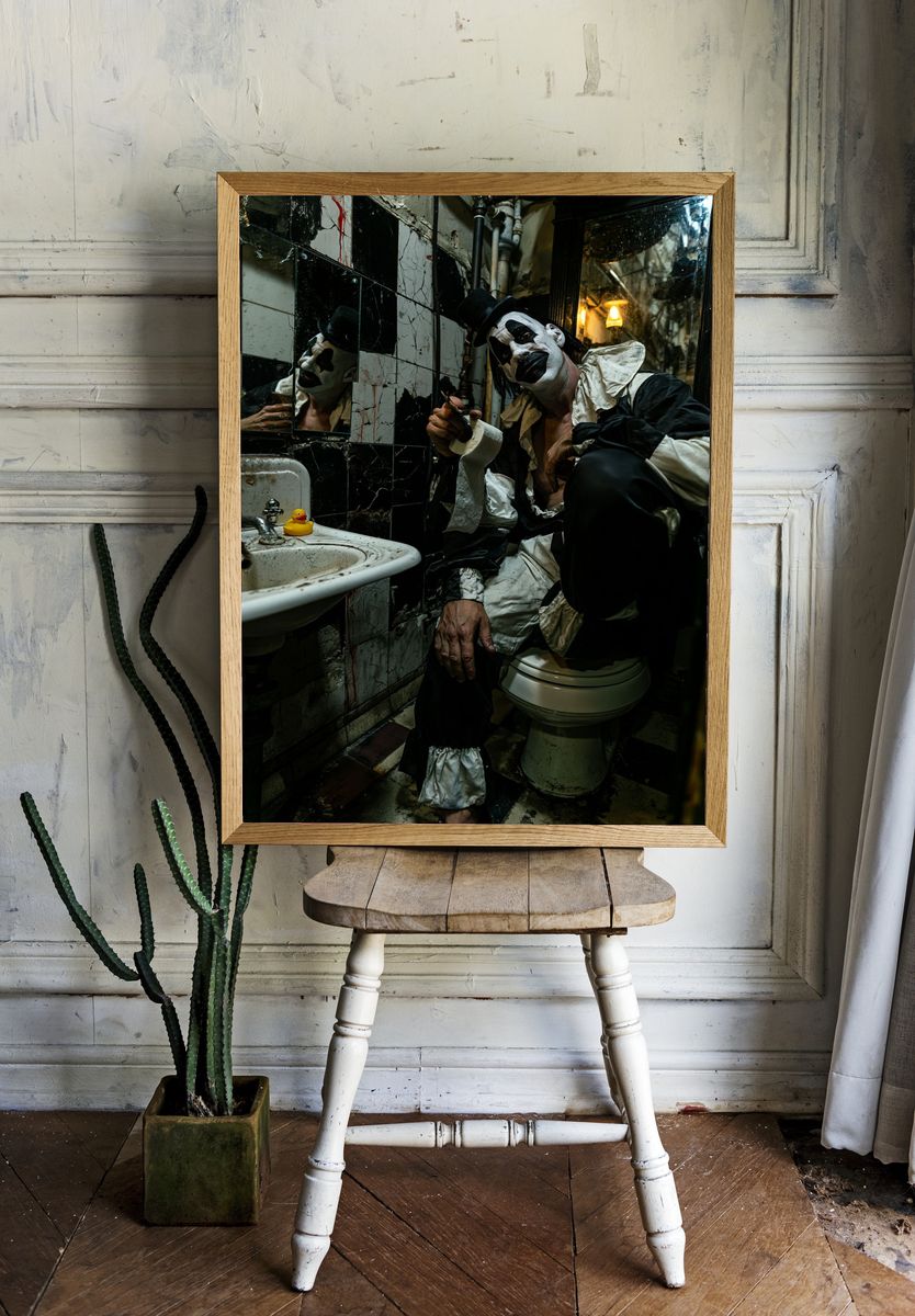 Creepy Clown Bathroom Photography Poster. room preview