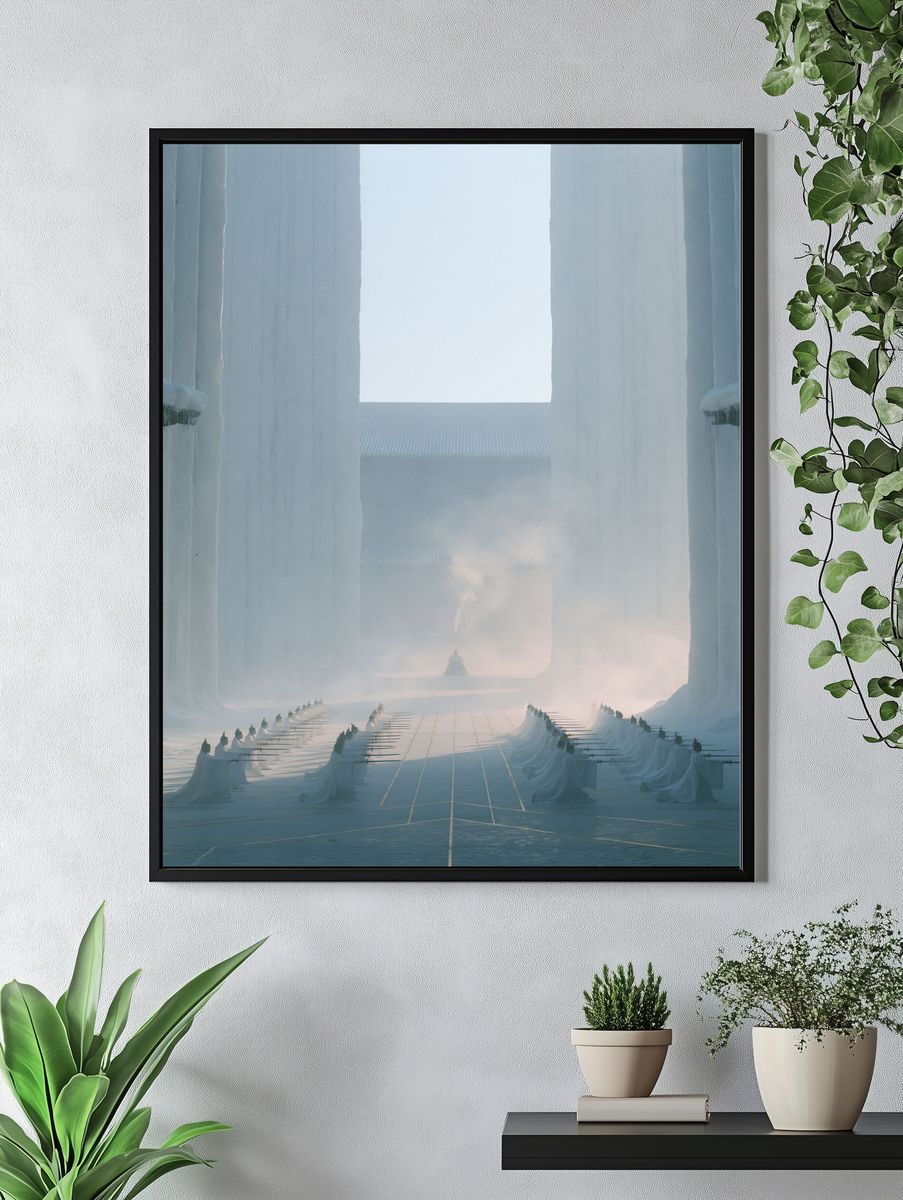 Misty Temple Courtyard Photography Poster. — room view 4