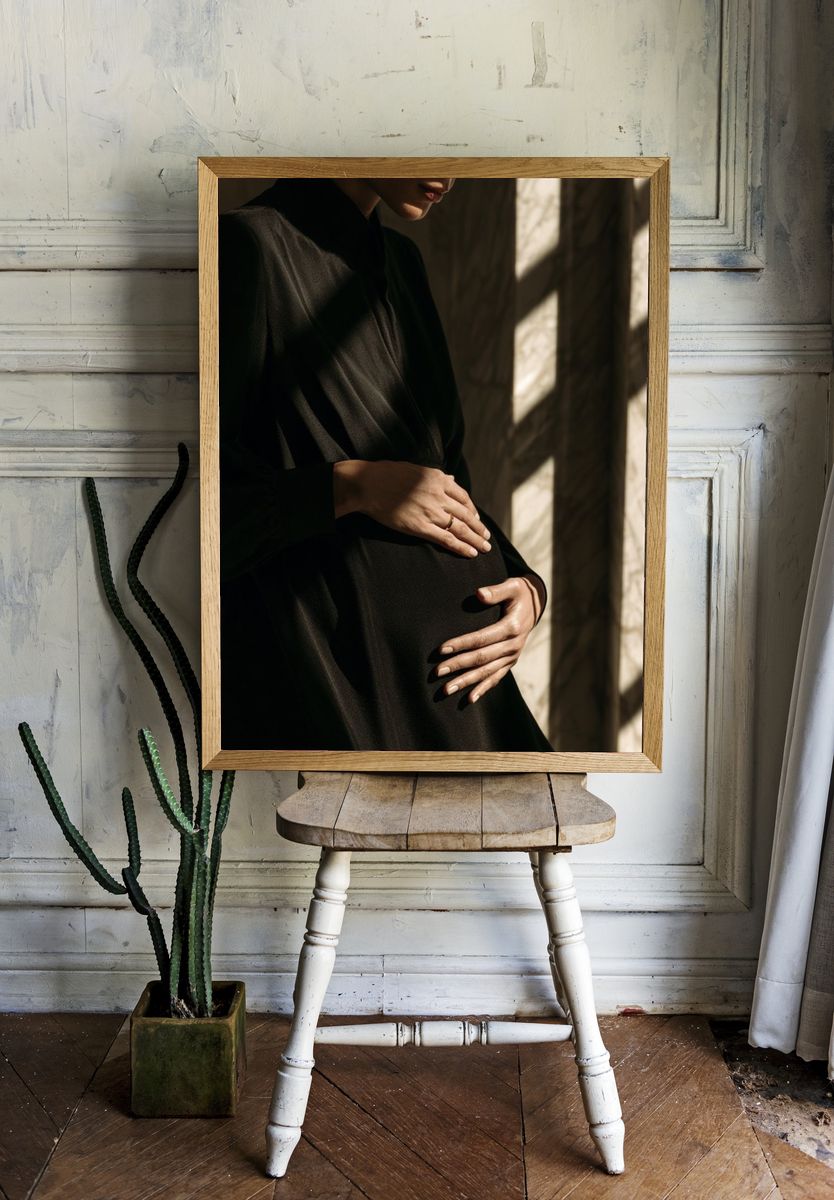 Pregnant Woman in Shadow Photography Poster. — room view 1