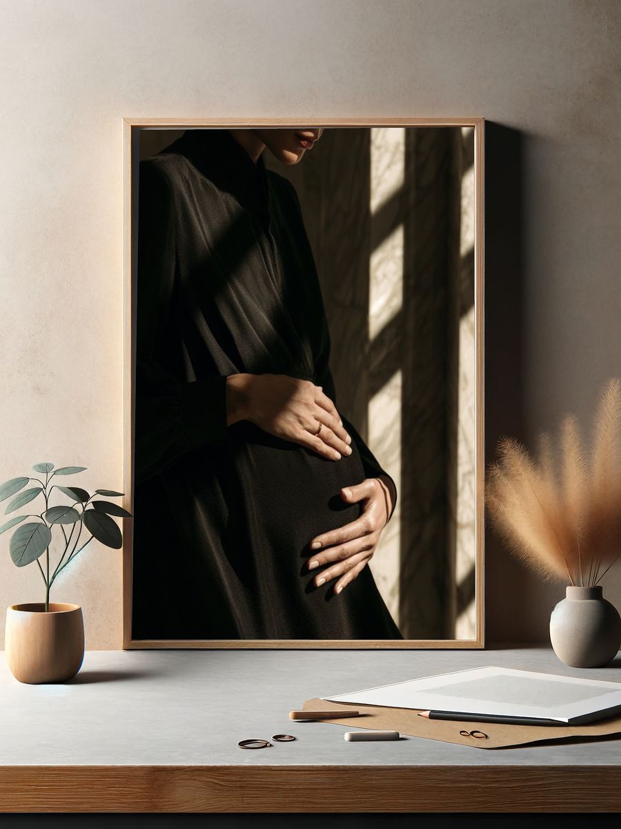 Pregnant Woman in Shadow Photography Poster. — room view 2