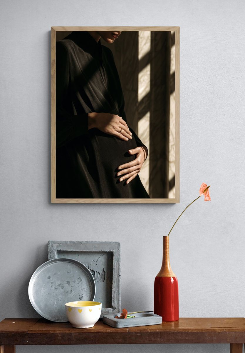 Pregnant Woman in Shadow Photography Poster. — room view 3