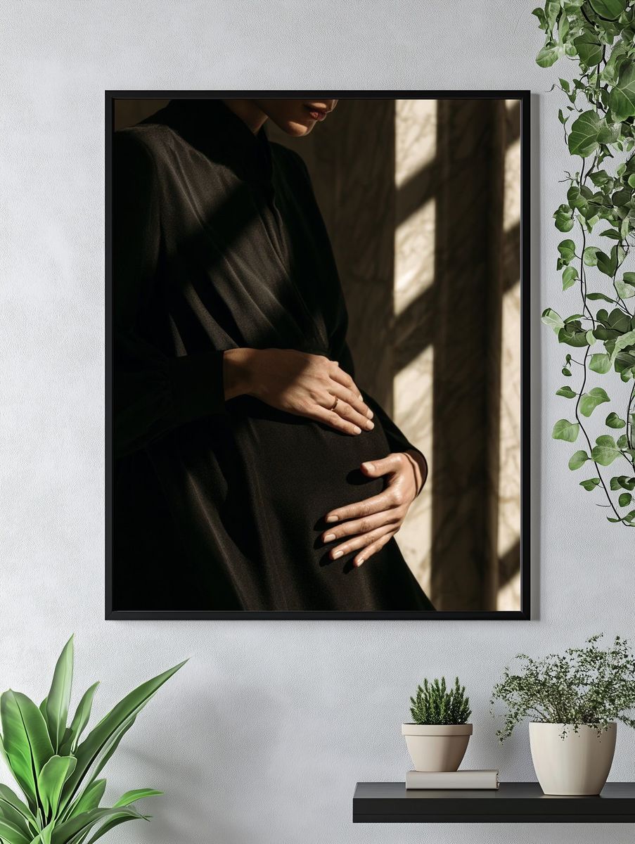 Pregnant Woman in Shadow Photography Poster. — room view 4