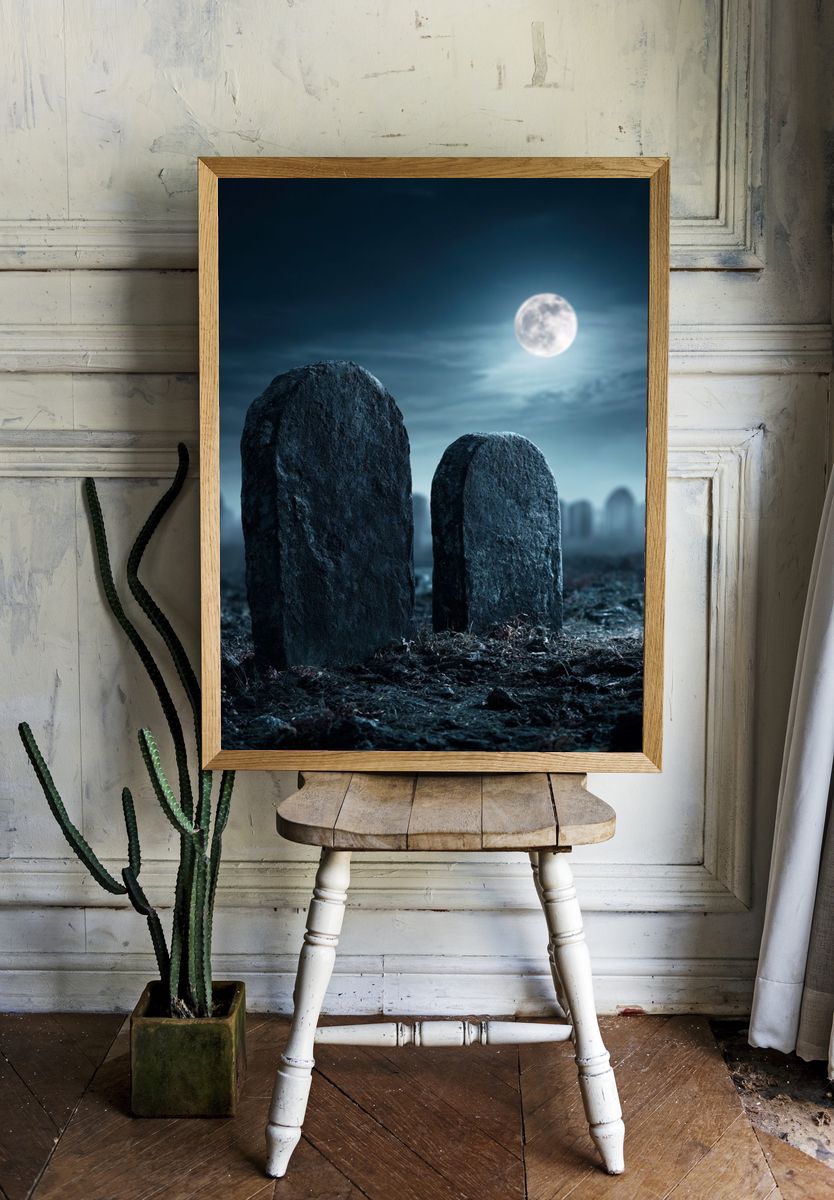 Moonlit Graveyard Photography Poster. room preview