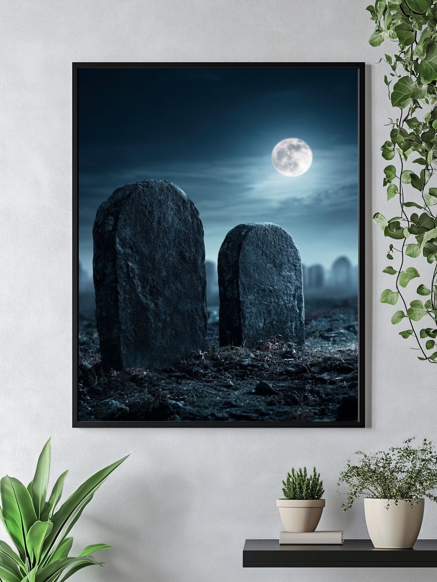 Moonlit Graveyard Photography Poster. — room view 4