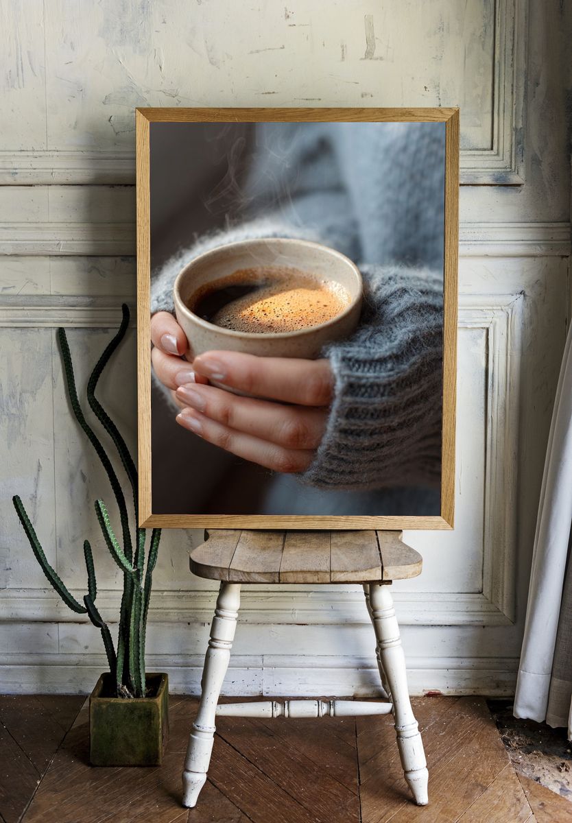 Cozy Coffee Hands Photography Poster. — room view 1