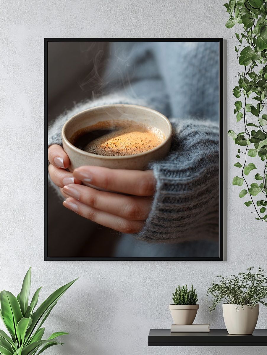 Cozy Coffee Hands Photography Poster. — room view 4