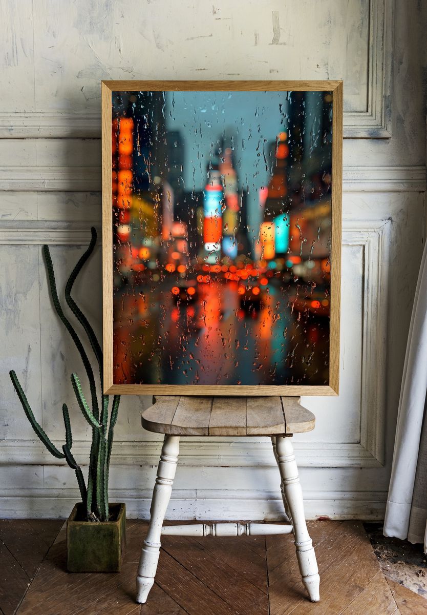 Rainy City Lights Photography Poster. room preview