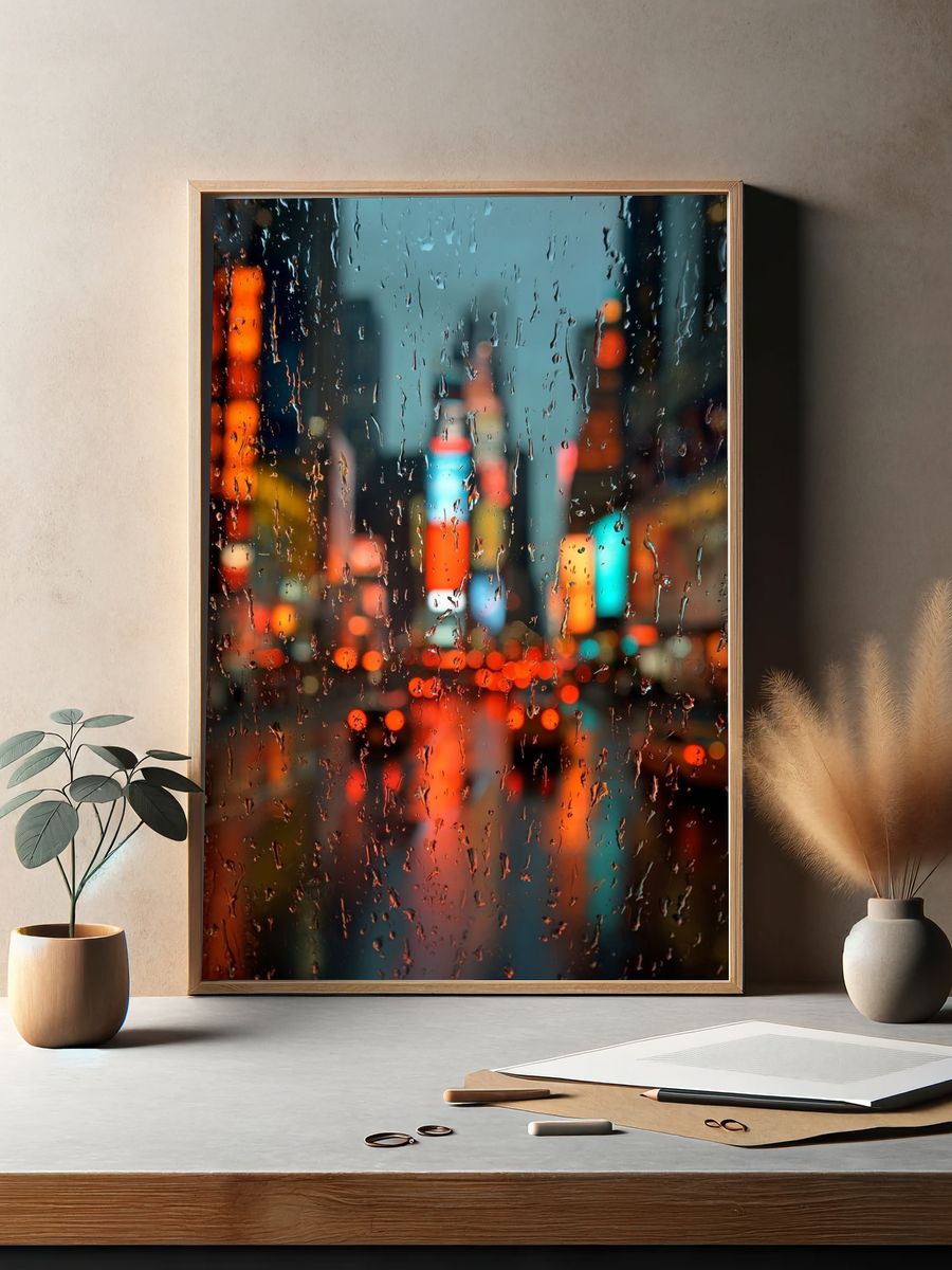 Rainy City Lights Photography Poster. — room view 2