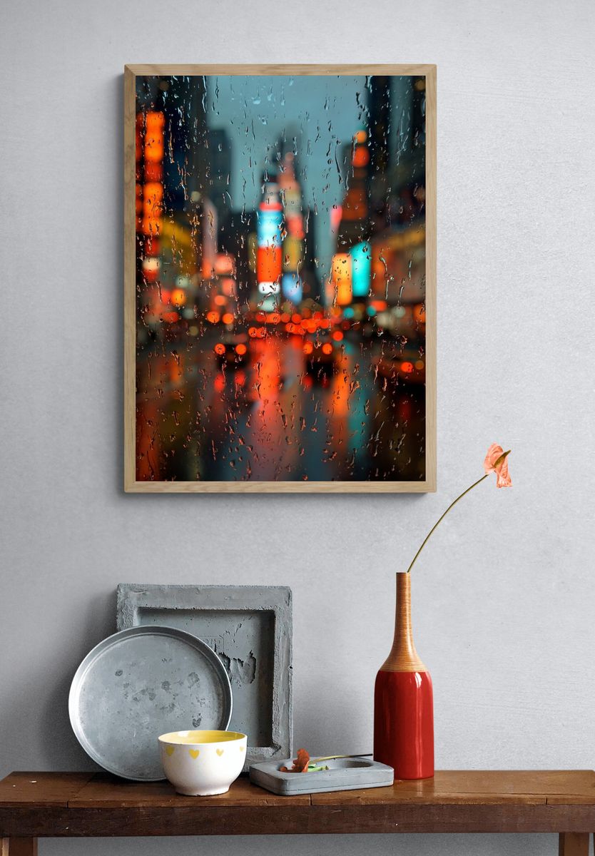 Rainy City Lights Photography Poster. — room view 3