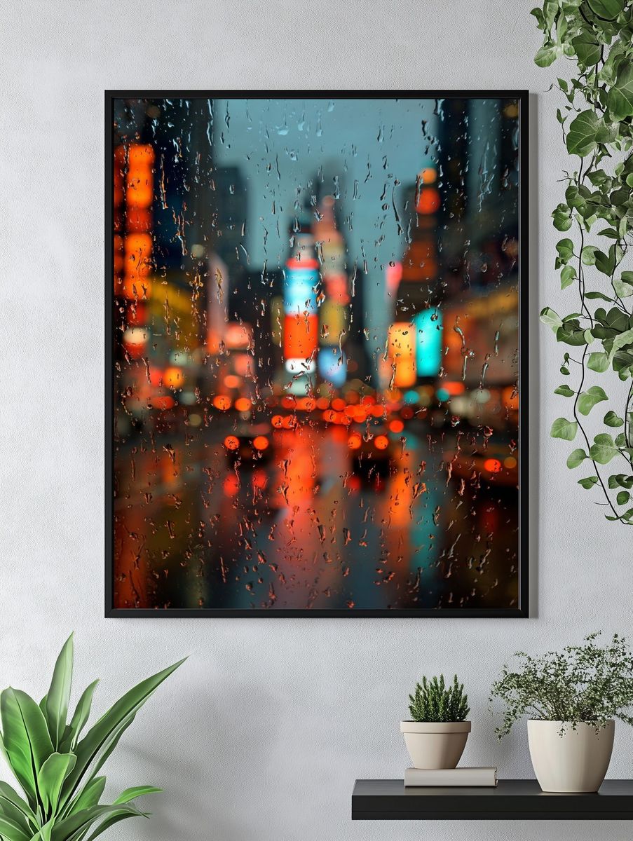 Rainy City Lights Photography Poster. — room view 4