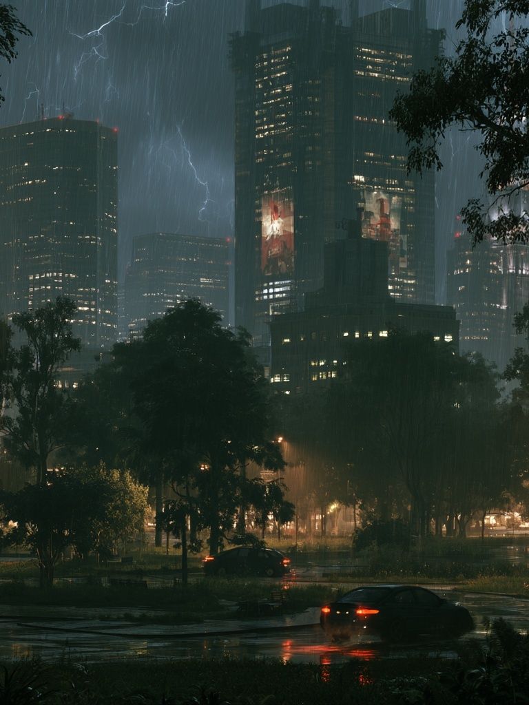 Rainy City Skyline Photography Poster. poster detail