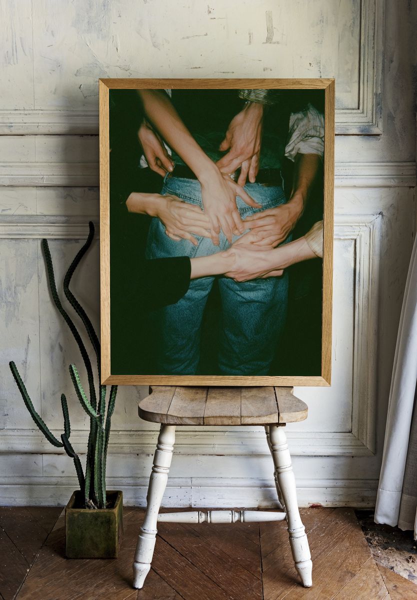 Human Hands Embrace Photography Poster. room preview