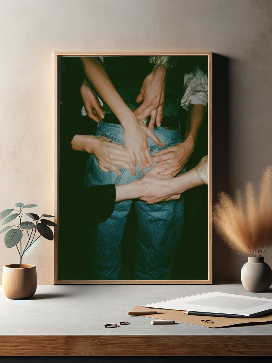 Human Hands Embrace Photography Poster. — room view 2