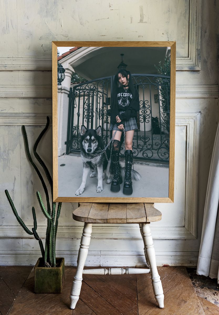 Gothic Girl with Husky Photography Poster. — room view 1