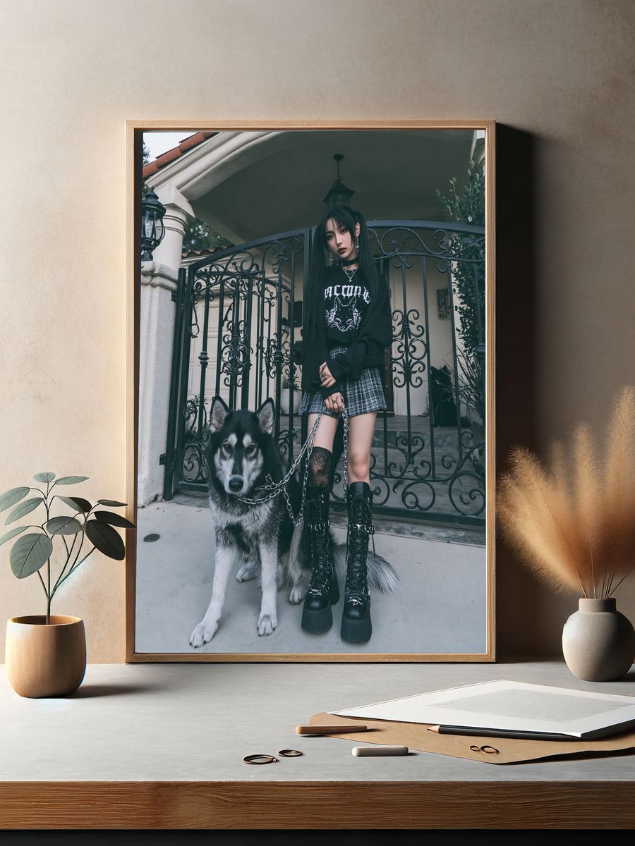 Gothic Girl with Husky Photography Poster. — room view 2