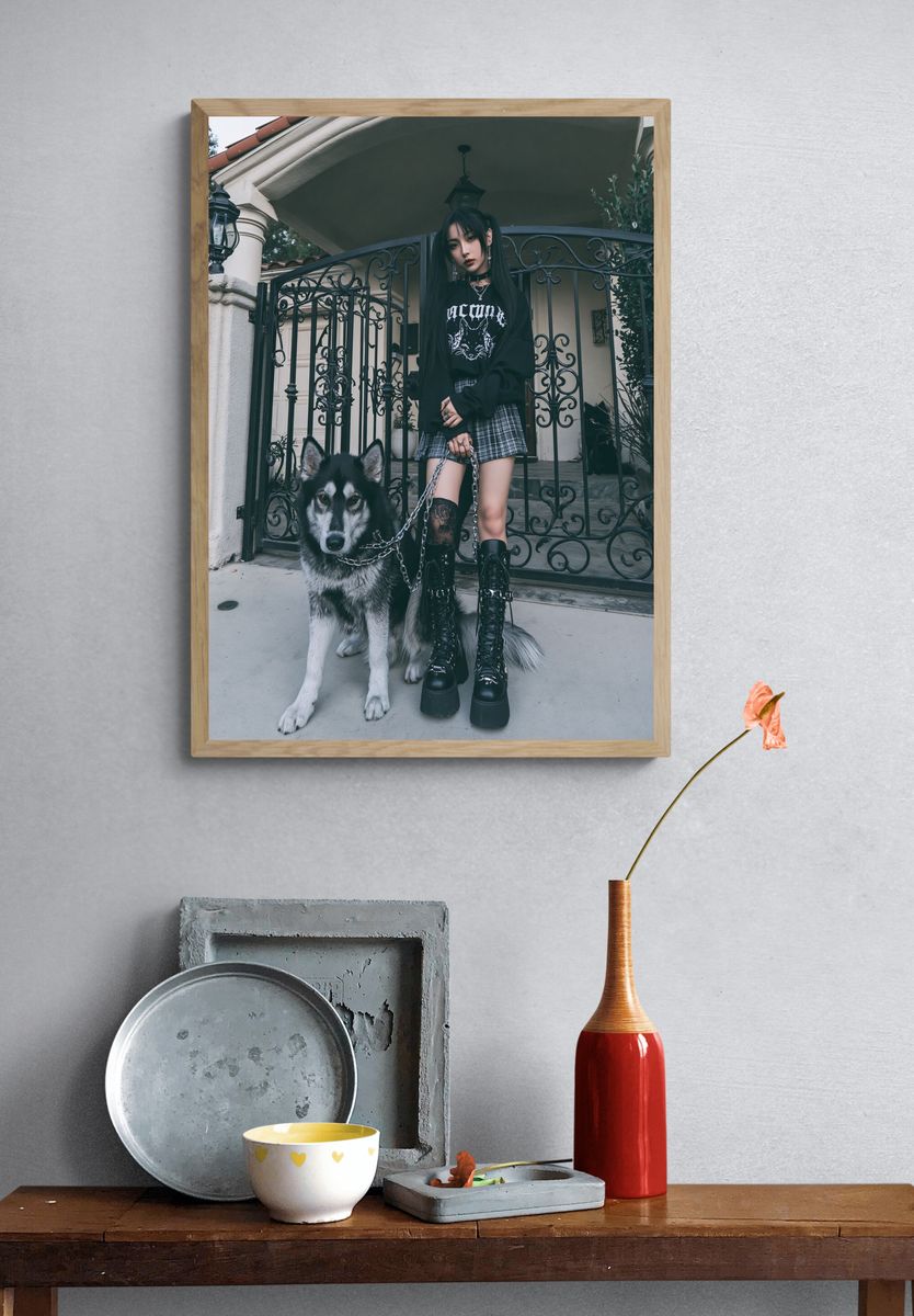 Gothic Girl with Husky Photography Poster. — room view 3