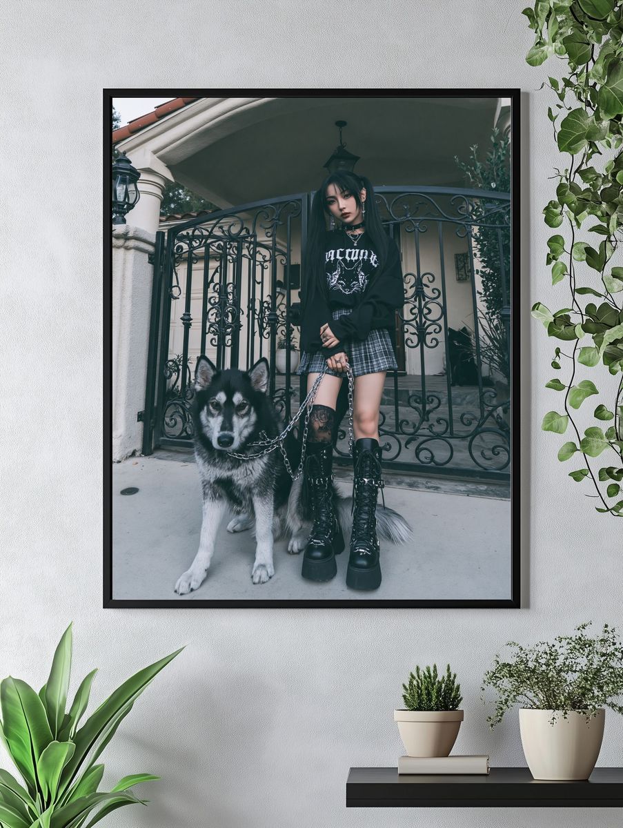 Gothic Girl with Husky Photography Poster. — room view 4