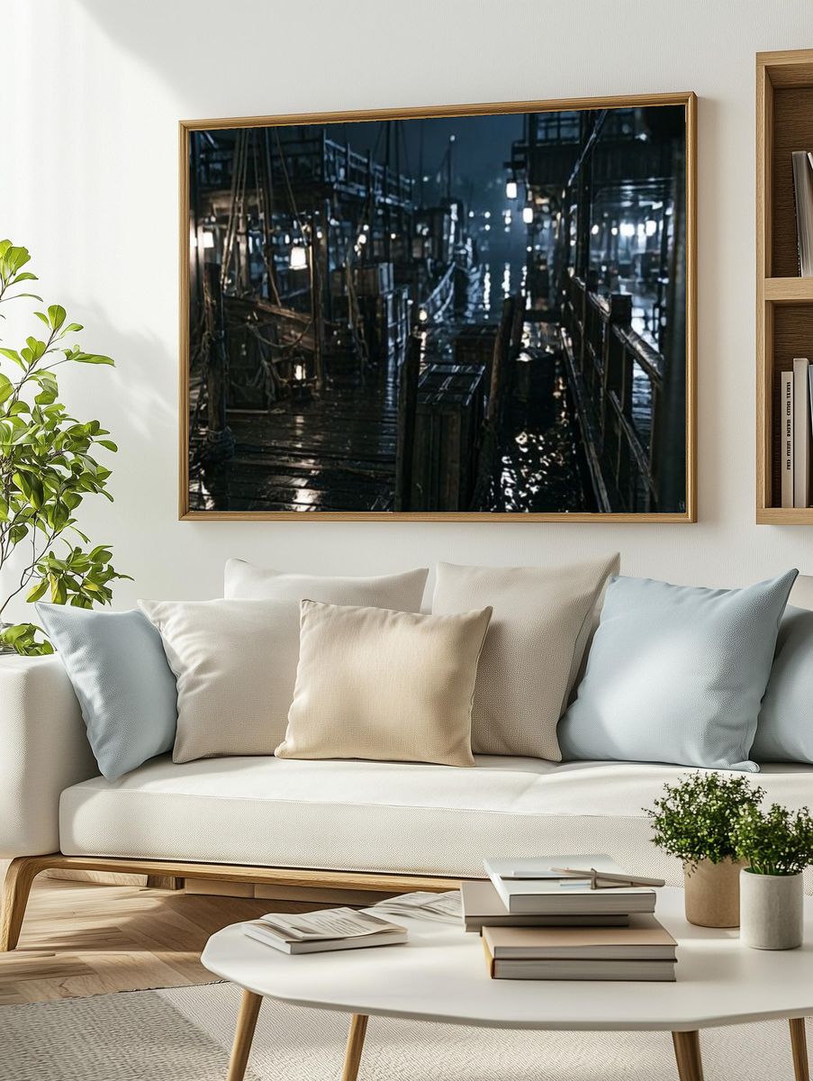 Rainy Dockside Alley Photography Poster. — room view 2