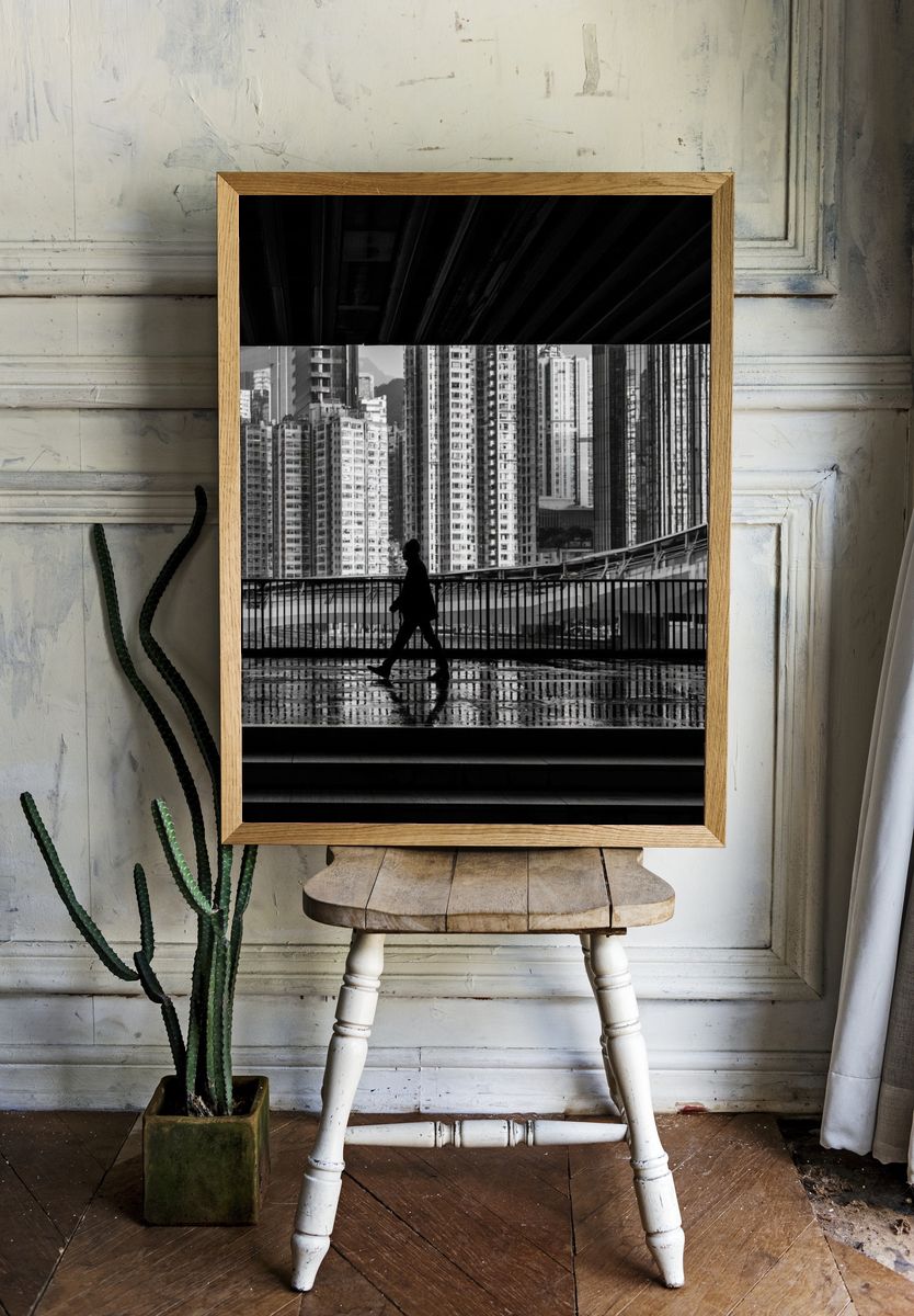 Urban Crossing Black-White Poster. room preview